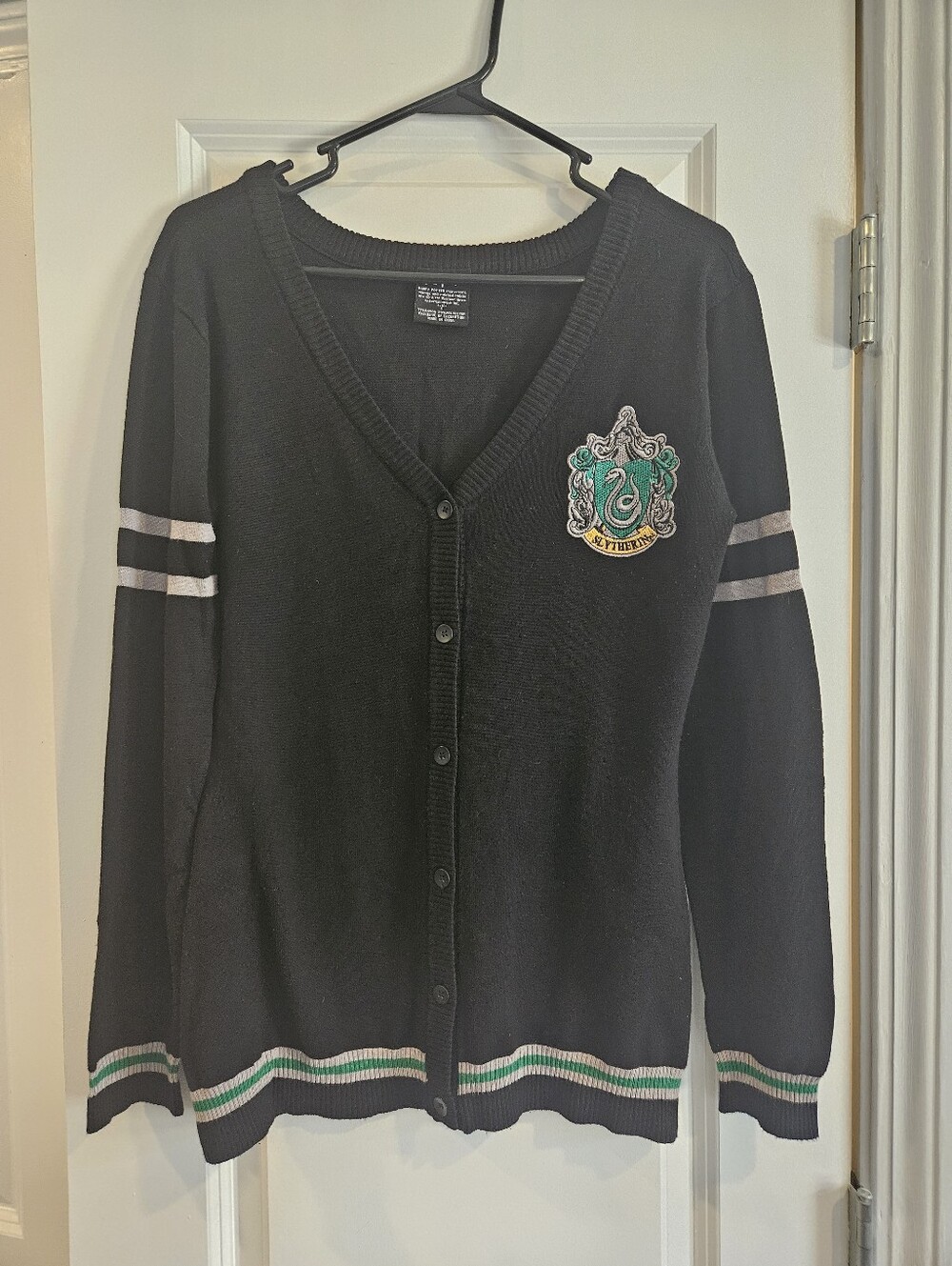 Official Harry Potter Black Slytherin Crest Cardigan Womens Size Small
